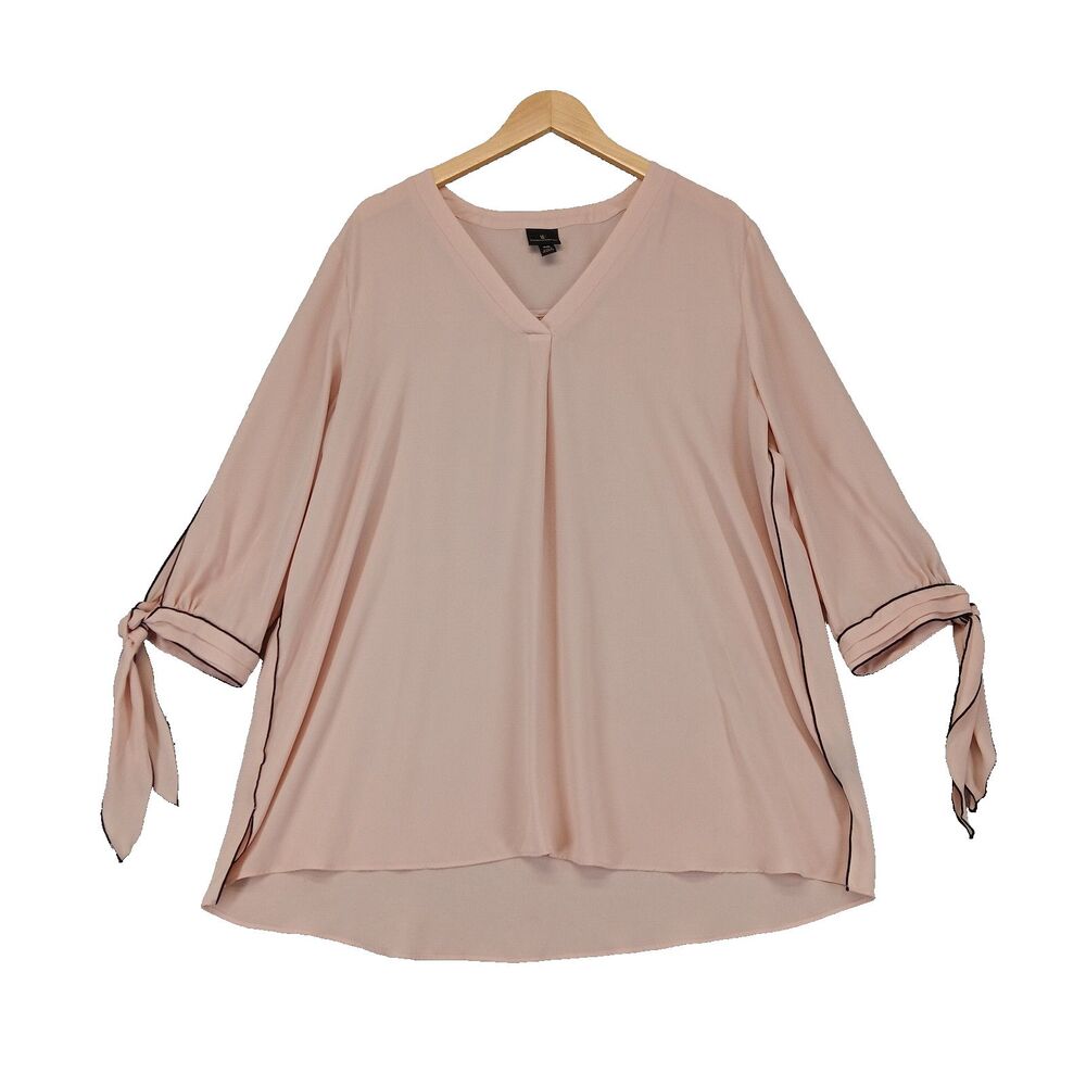 Worthington Woman XXL Salmon V-neck Tie Balloon Sleeve Pullover Chiffon Blouse